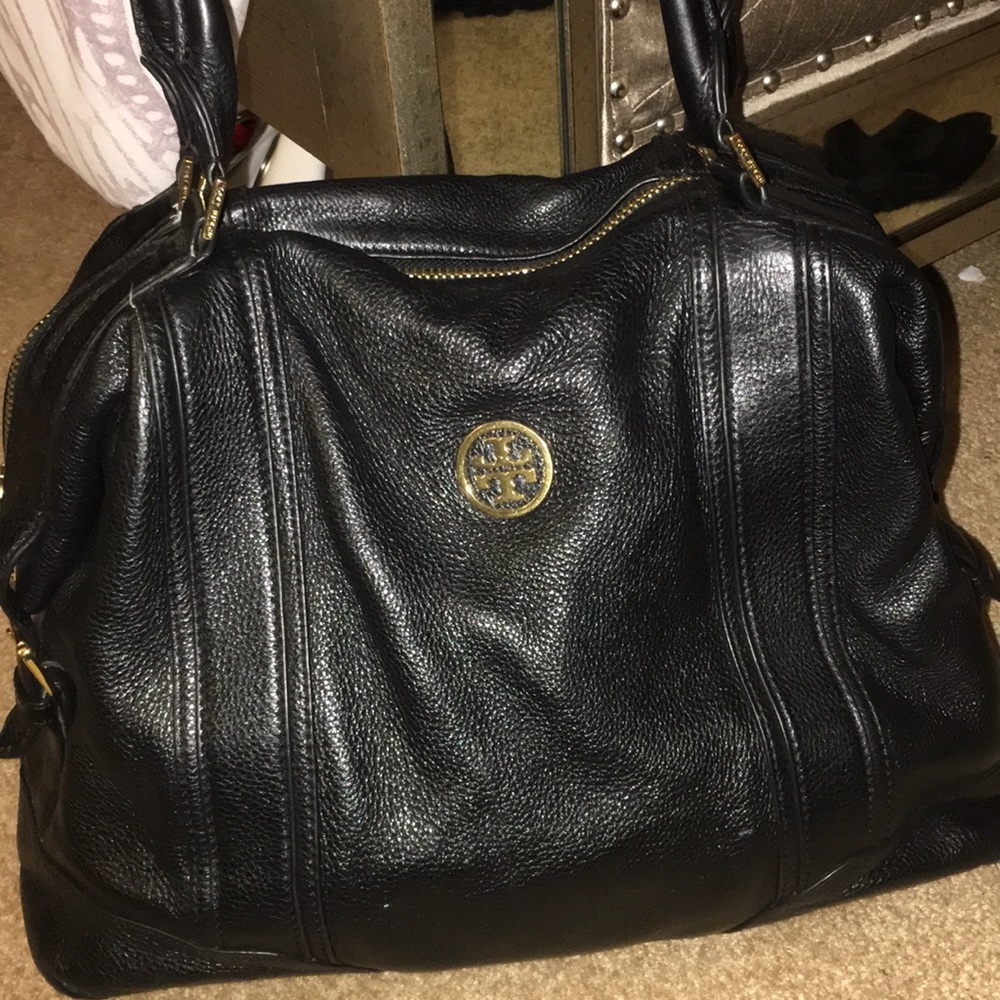 Black Leather Tory Burch Tote Bag